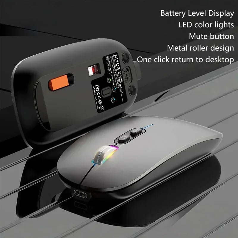 Lenovo Ultra-thin Dual Modes Wireless Mouse 2.4G USB and Bluetooth Power Display Ergonomic Rechargeable Silent Mice PC Laptop