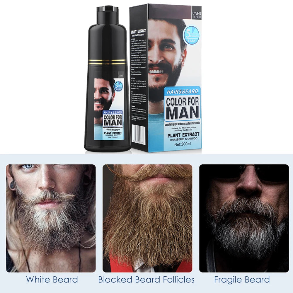 Send From US 200ml Natural Permanent Beard Dye Shampoo Long Lasting Beard Coloring For Men Removal White Grey Hair Color Cover