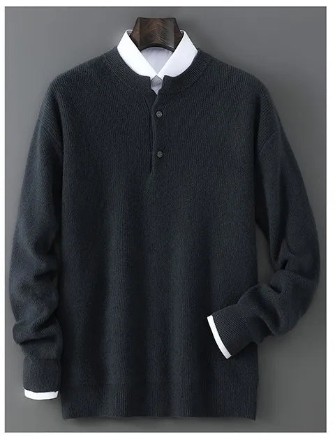 MVLYFLRT Men's 100% Merino Wool Round Neck Pullover Sweater Casual Thick Knit Autumn Winter Warm Cashmere Feel Sweater