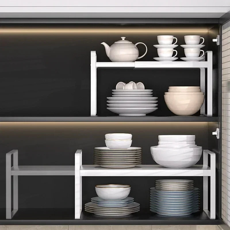 Expandable Kitchen Cabinet Organizer Multi Level Layered Storage Rack for Seasonings Dishes Spices Plates Space Saving Home