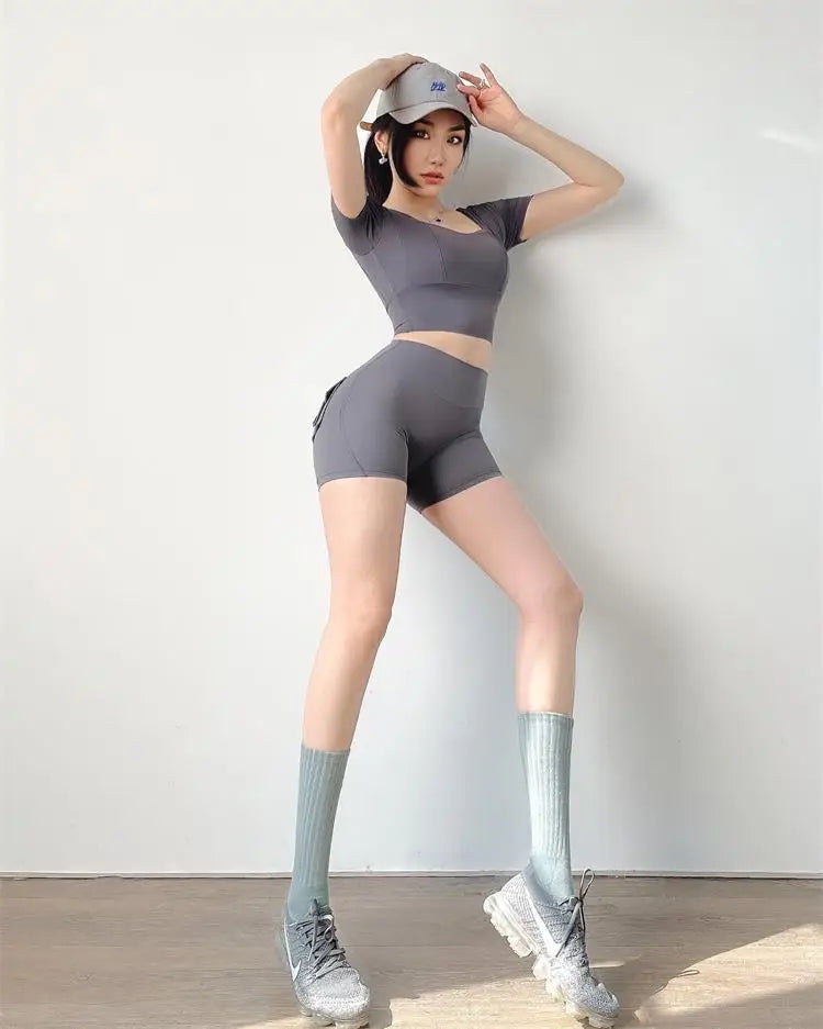 TRY TO BN Women's Sports Shorts with Pockets Butt Lifting High Waist Booty Scrunch Gym Workout Running Biker Yoga Fitness Shorts