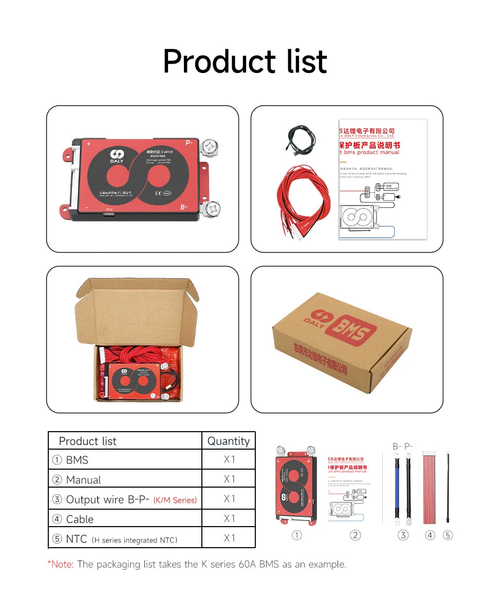 Daly Lifepo4 4S BMS Li-ion 18650 Battery 16S 48V 17S 20S 24S 60V 20A 40A 60A 100A 150A 200A 250A Scooter Balance with NTC