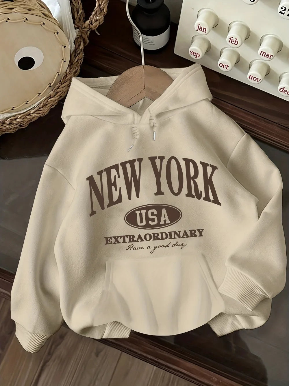 Casual Stylish Women'S Hoodie with Letter Print Long Sleeve Pullover with Kangaroo Pockets Comfortable Stylish Minimalist Design