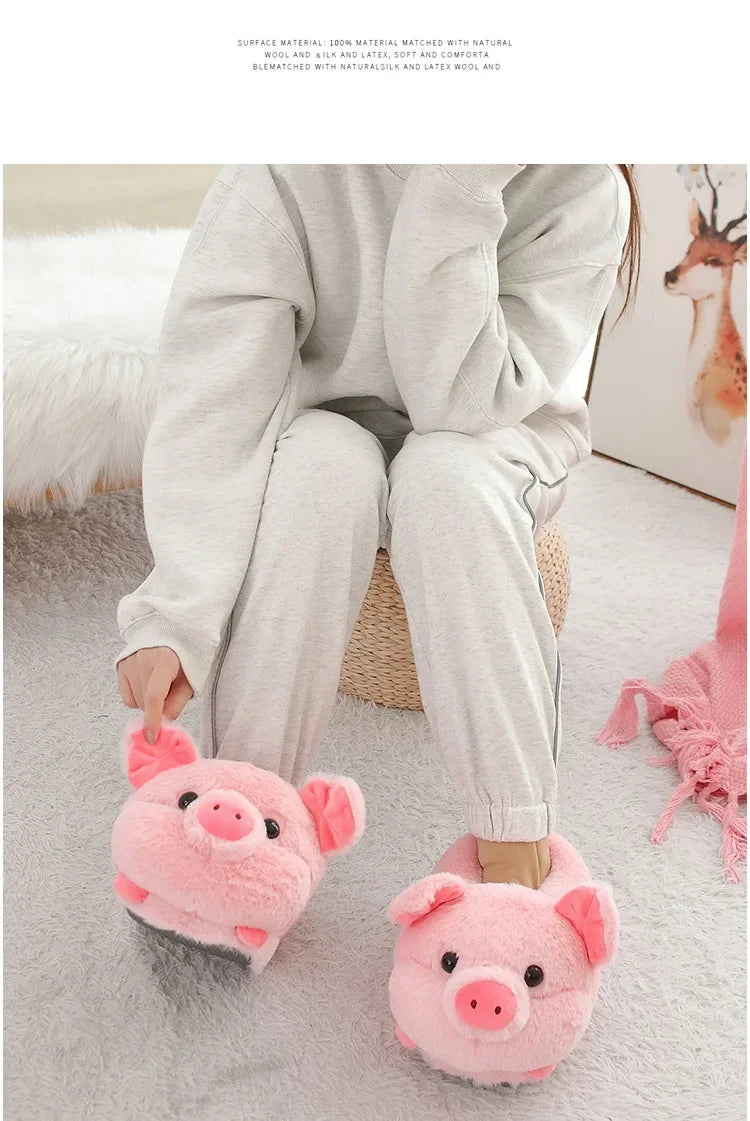 Cartoon Couples Home Slippers Men Women Winter Indoor Warmth Piglet Cotton Shoes Plush Floor Anti Slip Slippers Soft Bottom2024