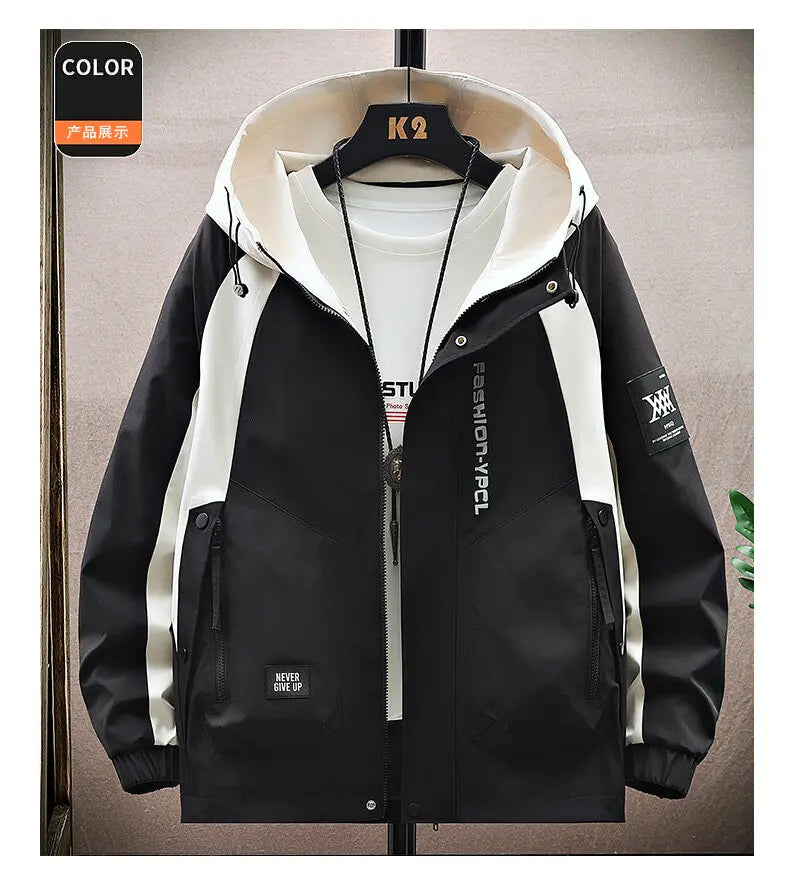 Men's High Streetwear Fashion Hooded Jackets 2026 Spring Autumn Loose Casual Coats Youth Outdoor Sports Windbreaker Top Clothing