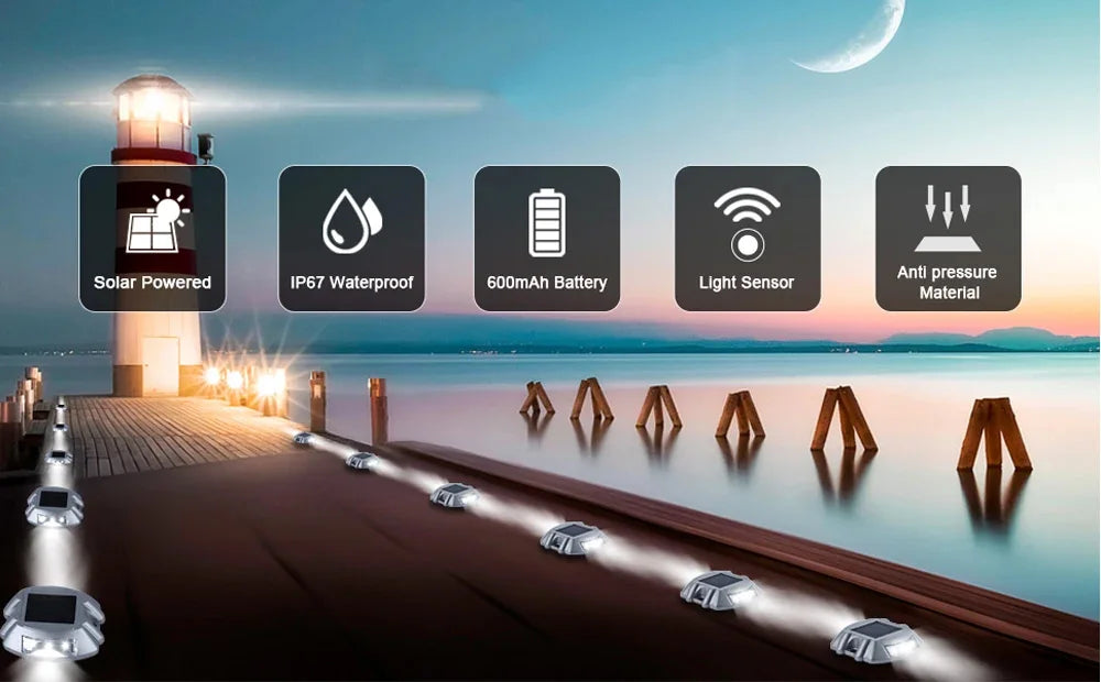 Smart Solar Road Studs with Motion Sensor - 6 LED Auto-Dimming Warning Lights IP68 Waterproof for Driveways/Parking Lots