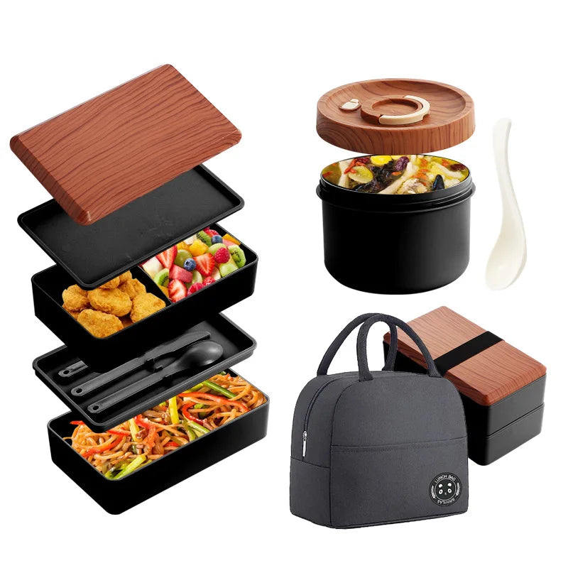 Untior Divided Lunch Box Picnic Microwave Japanese Bento Box Portable Double Layer Food Container For Kids Office Workers