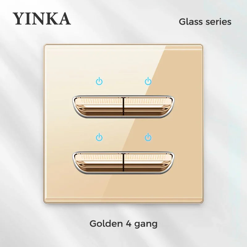 YINKA Crystal Tempered Glass Switch Panel LED Indicator 1 2 3 4 Gang/1 2 Way Self-reset Switch Button Light Switch Wall Switch