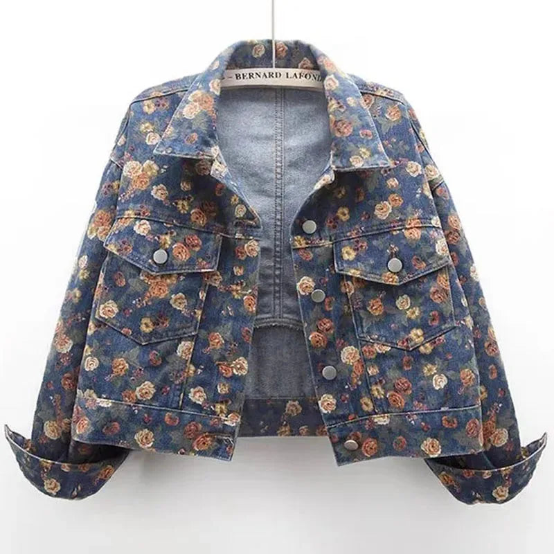 Women Denim Jacket 2025 Spring Autumn Design Sense Printing Lady Outerwear Long Sleeve Korean Version Female Cowboy Coat