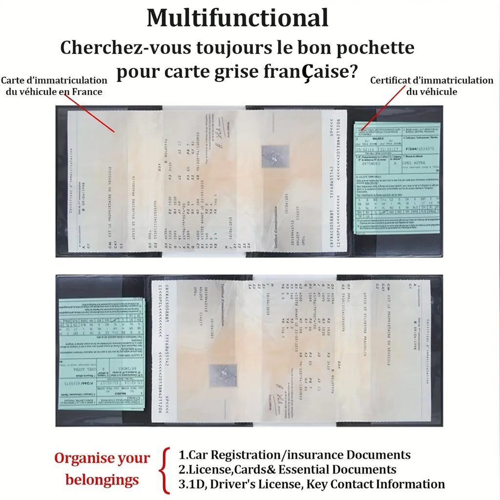 1PC 4-Fold Black Card Holder in Imitation leather Vehicle Document-NF Standard, Holds Insurance, Vehicle Registration & Papers