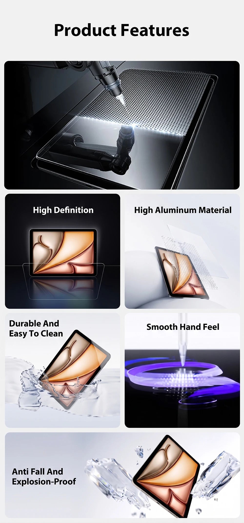 tempered glass for ipad air 11 m4 m3 m2 5 4 pro 13 m5 12.9 screen protector 11th a16 10 9 9th 10th gen mini 7 6 Protective Film