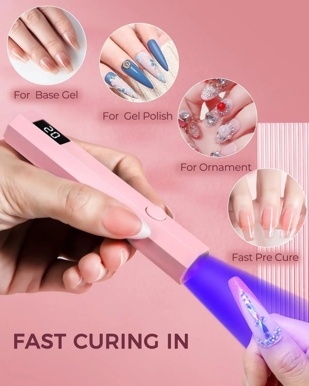 Cordless UV/LED Nail Lamp Set Handheld Light with Stand LCD Display Rechargeable USB Gel Nail Dryer for Quick Curing