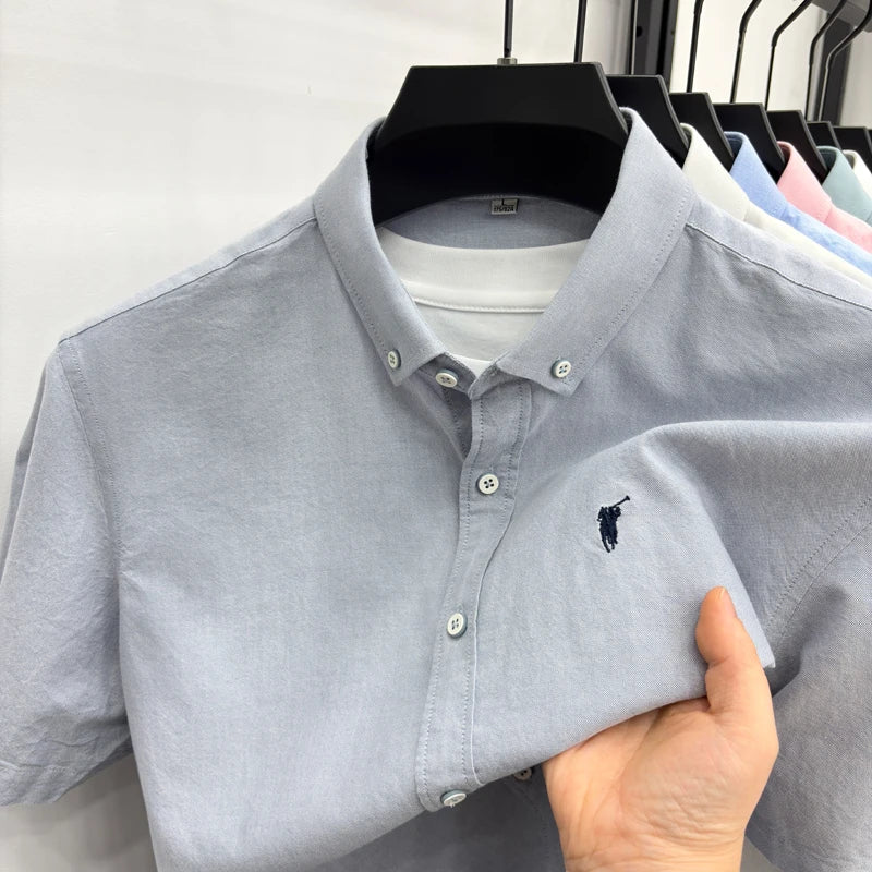100% cotton short sleeve shirt summer classic solid color luxury brand Paul embroidery fashion business golf casual men's wear