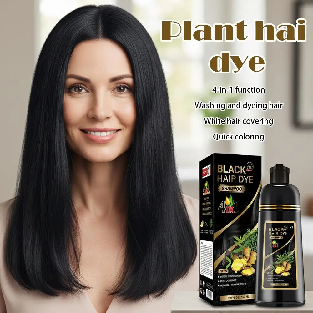 Black Brown Hair Dye Shampoo 500ml,4-in-1 Color Shampoo for Gray Coverage, Long-Lasting Natural Hair Coloring for Women Men