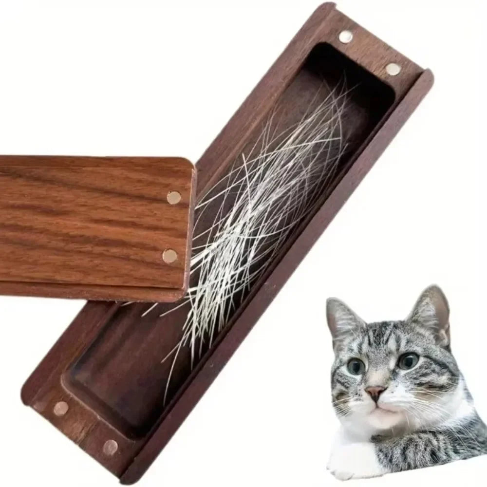 Magnetic Closure Walnut Wood Cat Whisker Box Elegant Design Solid Wood Pet Hair Storage Box Wooden Material Good Fortune