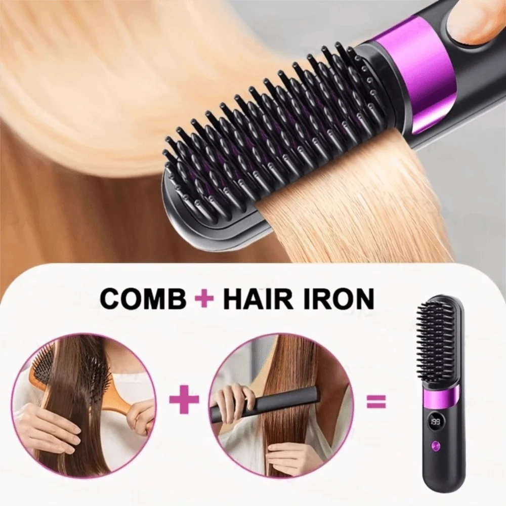 Plastic Material Hair Straightening Comb 4-Speed Temperature Adjustment Multifunctional Design Straightening And Curling Tool