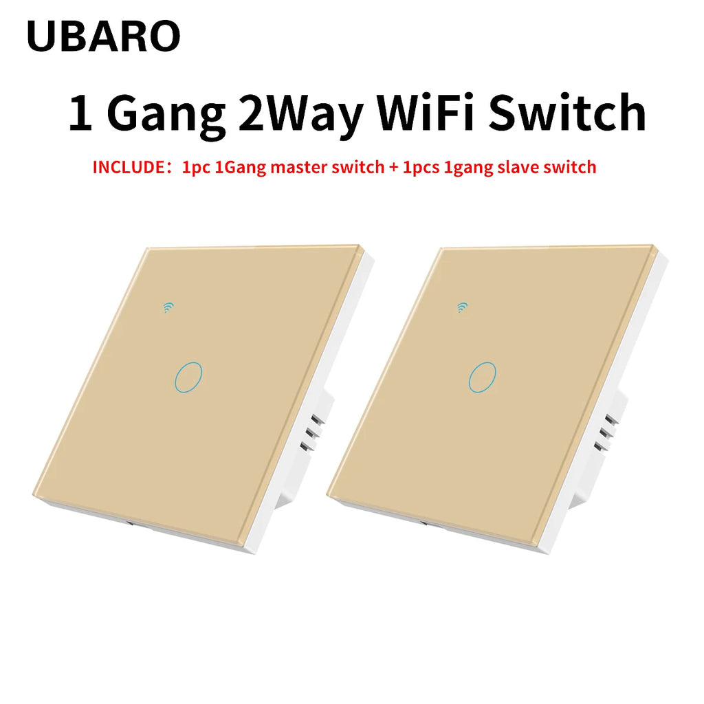UBARO EU Standard 2 Way Wifi Smart Wall Switch Multi Control Voice Timer Sharing Function Works With Tuya App Home Improvemet
