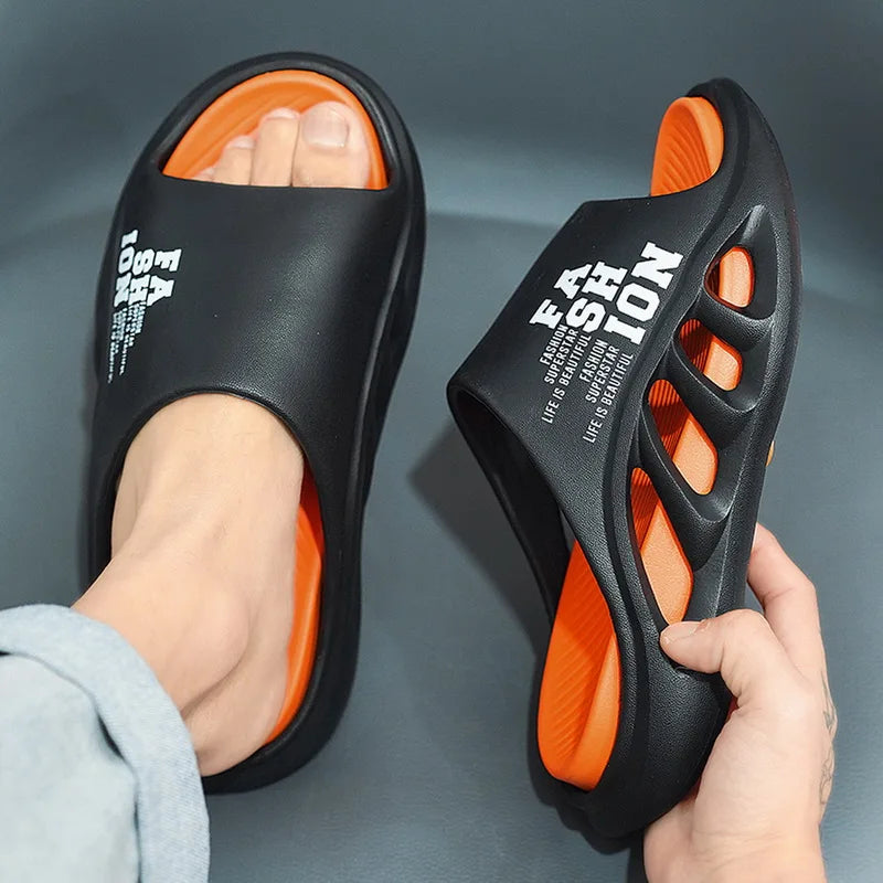 2026 EVA Soft Sole Male Slides New Summer Men's Slippers Breathable Hollow Beach Sandals Light Comfortable Indoor Flip Flop