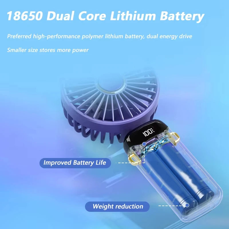 New Portable Hand-Held Fan Office Desktop Multifunctional Folding Double-Headed Small Electric Fan With A Neck Lanyard