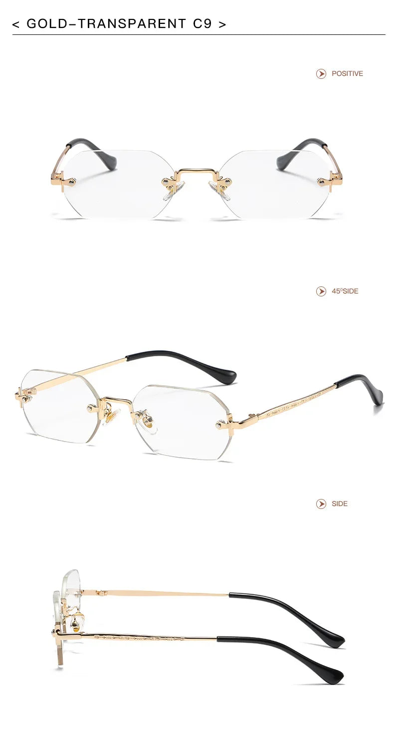 Vintage Rimless Polygon Sunglasses Women Men Luxury Brand Designer Popular Travel Small Frame Sun Glasses Ladies