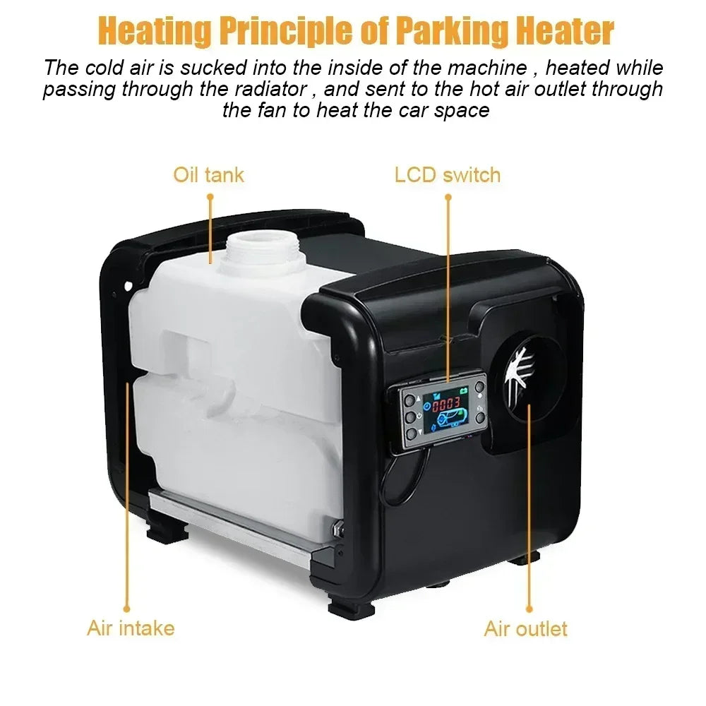 12V/24V/220V Air Parking Heater 5KW Car Diesel Heater LCD Remote Control Engine Preheater Warmer Heater for Car Truck Boat RV
