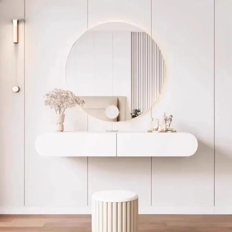 Cream suspended dressing table modern minimalist bedroom dressing table wall mounted dressing table mirror combination u q