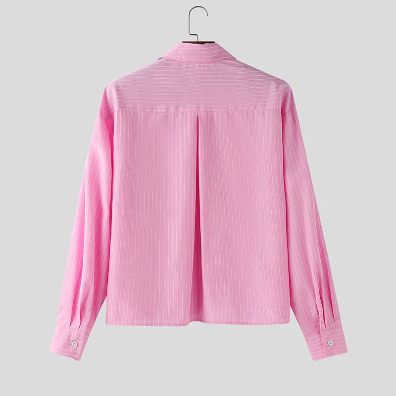 INCERUN Men Striped Shirt Lapel Long Sleeve Loose Casual Men Clothing 2025 Oversize Streetwear Spring Autumn Tops Fashion Shirts