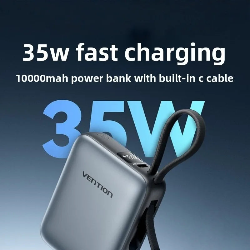 10,000mAh 35W Portable Power Bank – Built-In Cable