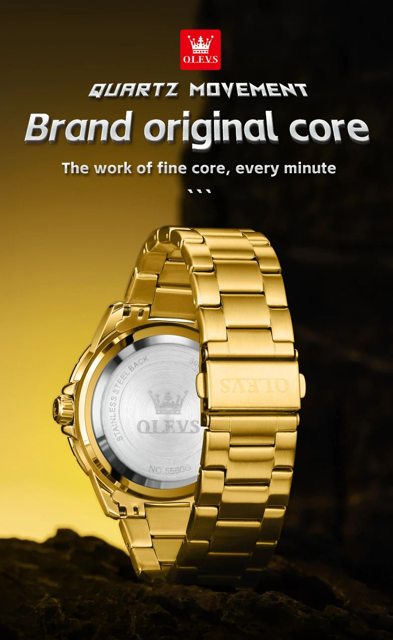 OLEVS 5560 Luxury Brand Man Quartz Watch Waterproof Stainless Steel Strap Watches for Men Dual Calendar Business Men Wristwatch