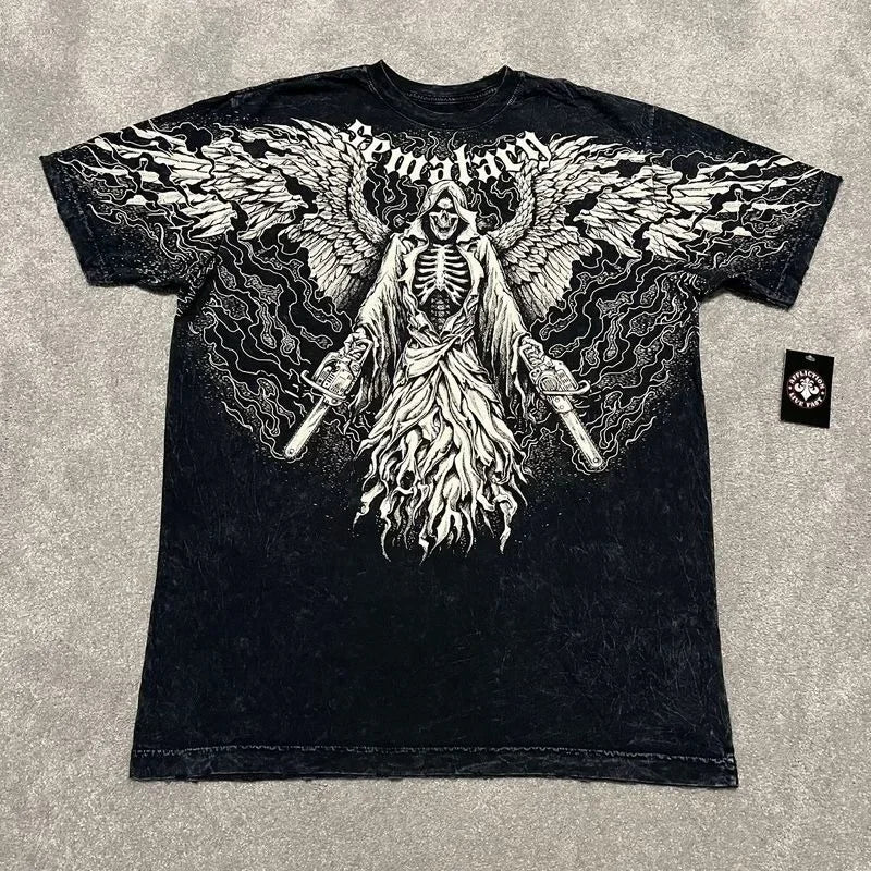 Affliction High Street Y2K Mens T shirt Retro Graphic Print Oversized T Shirt Harajuku Gothic Cotton Short Sleeve Tops New