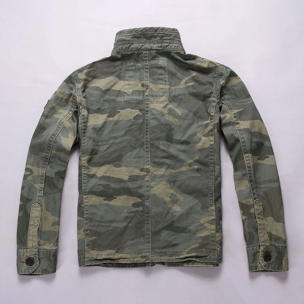 Men Camo Cargo Jacket Autumn Heavyweight Wash Cotton Windbreaker Jacket Military Camouflage Outdoor Sportswear Coat Multi Pocket