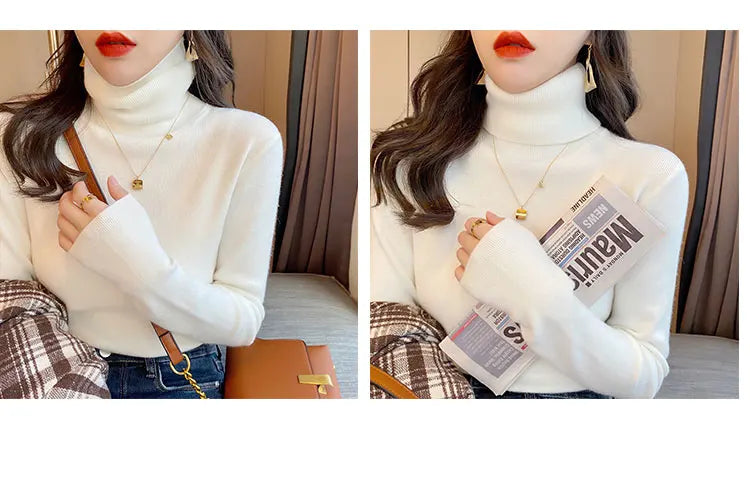 2026 Autumn Winter Basic Slim Soft Solid Color Turtleneck Sweater Pullover Women Casual Long Sleeve Chic Bottom Knitted Jumper