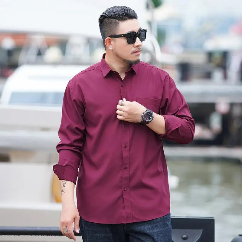 Plus Size 12XL 10XL Men's Shirts Long Sleeves Work Formal Shirt Anti-Wrinkle Classic Business Pocket Tops Male Clothing 90-190KG