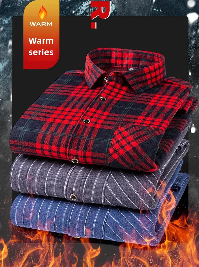 Men's long-sleeved shirt with double-sided fleece thickened warmth, 8XL, 9XL, casual winter fashion, versatile for the street