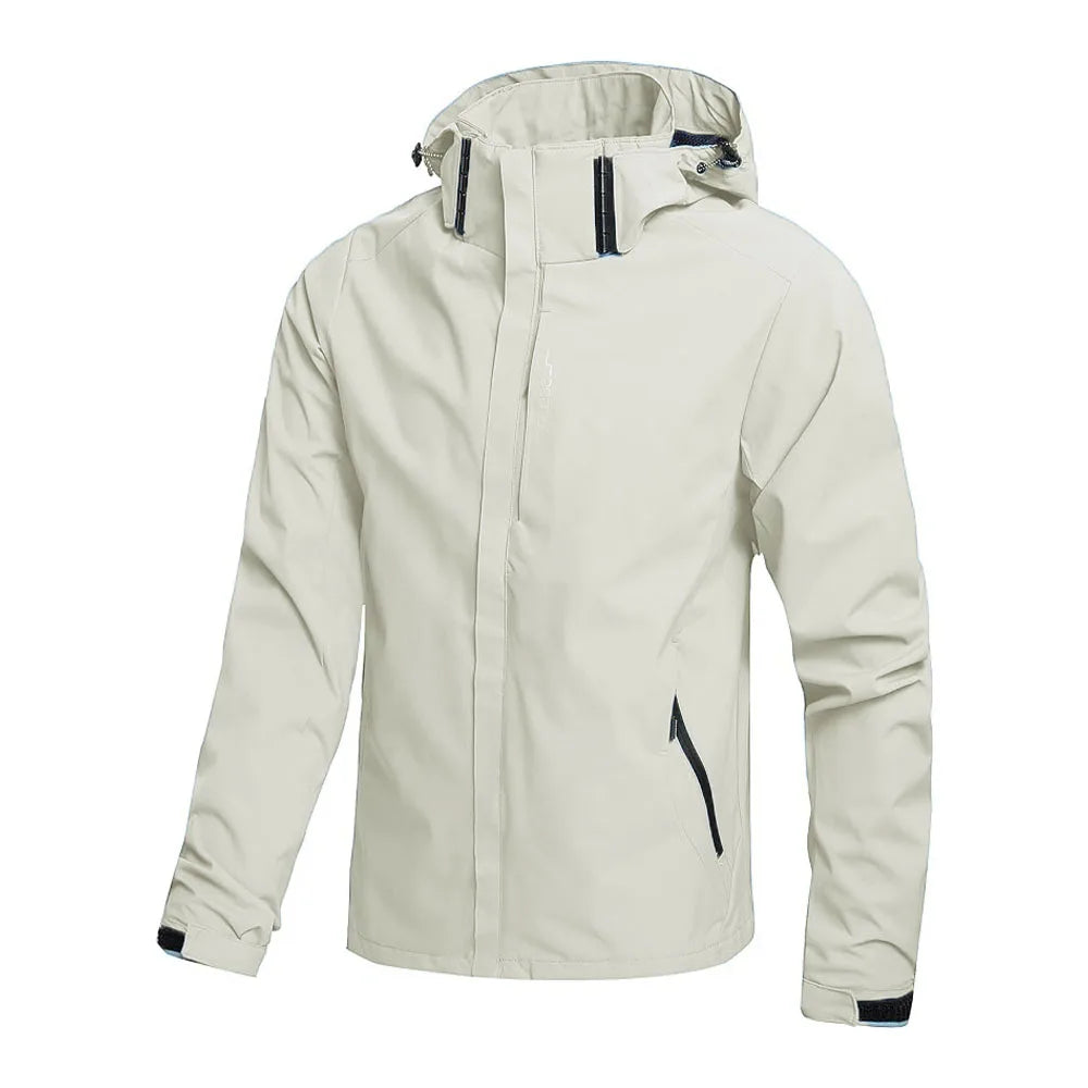 Mens Outdoor Waterproof Windproof Hooded Jacket Lightweight Cycling and Hiking Rain Coat Durable Work Wear Climbing Outerwear