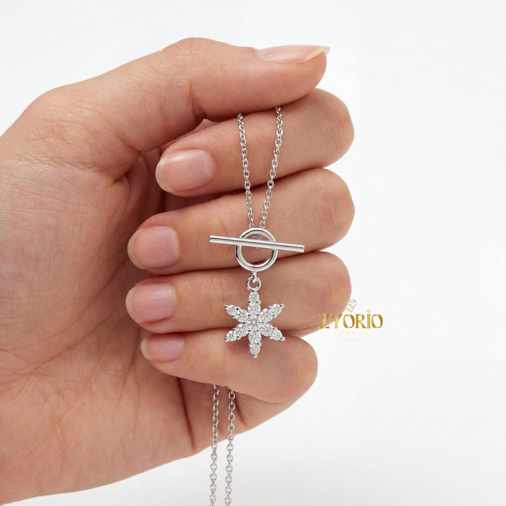 Radiant Star Diamond Pendant Necklace 925 Sterling Silver Luxury Jewelry For Women