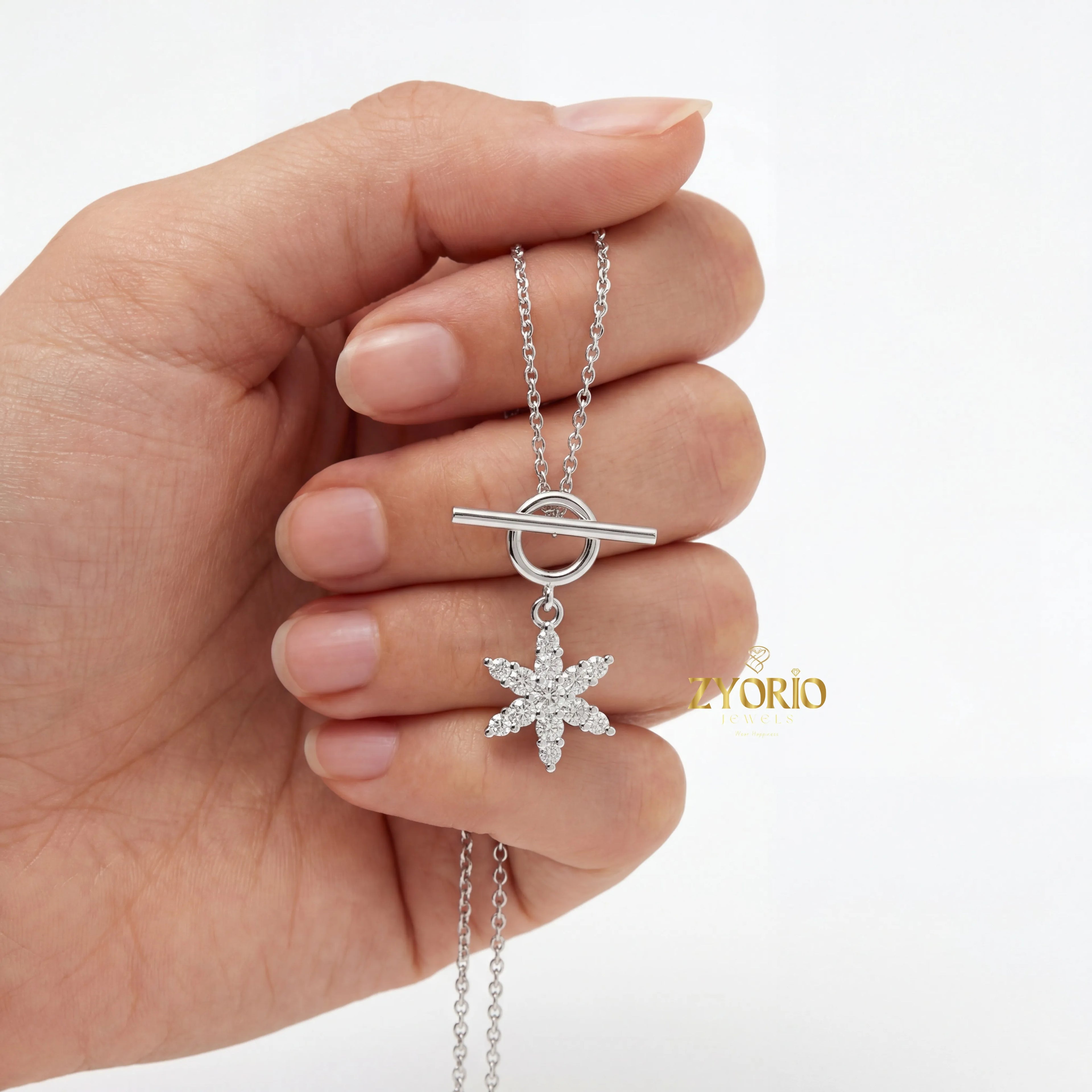Radiant Star Diamond Pendant Necklace 925 Sterling Silver Luxury Jewelry For Women