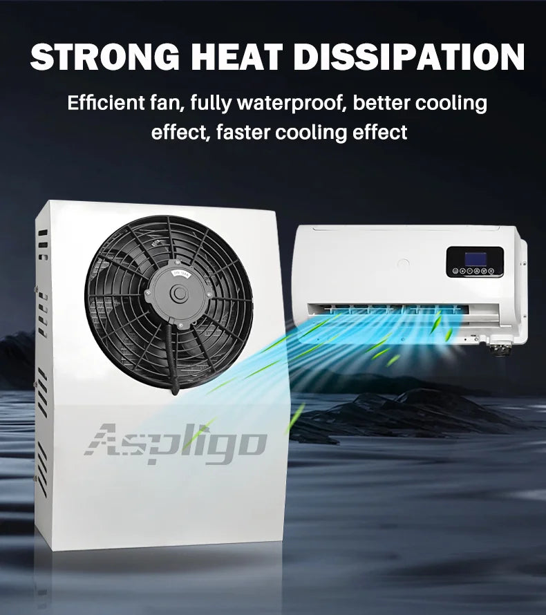 Aspligo 10500BTU 12V Split Air Conditioner Low Noise 24V Energy Saving Parking AC For Car Motorhome Truck Camper RV CE Certified