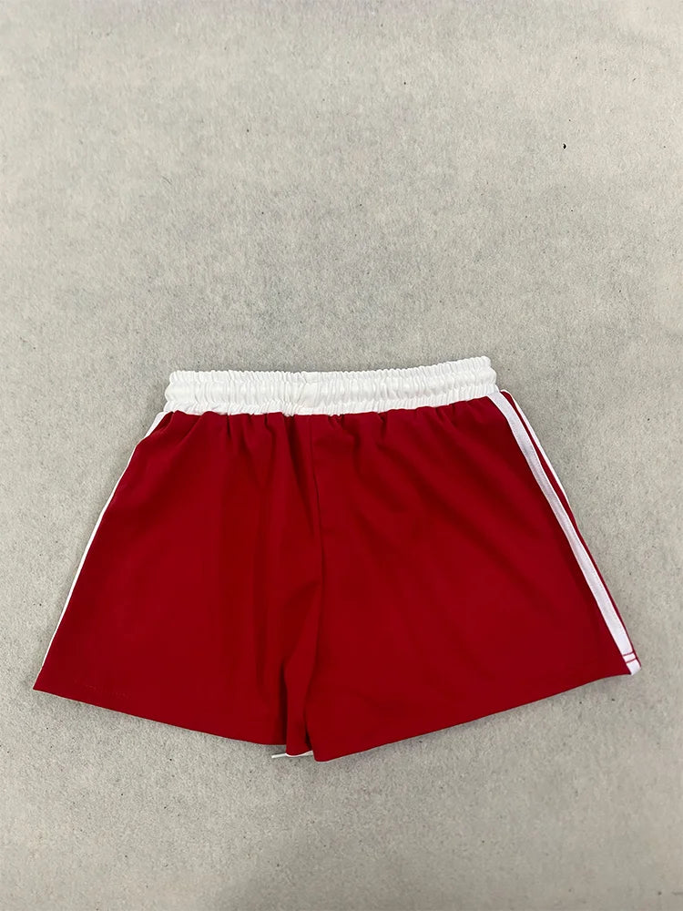 Casual Spicy Girl Striped Printed Drawstring Loose Shorts for Women, Korean Casual Versatile High Waisted Hot Pants for Summer