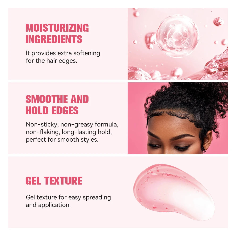 Strong Edge Control Hair Gel Thick Edges Wax Styling Gel Non-Greasy Non-Flaking No White Cast Long Lasting Supports All Hair Typ