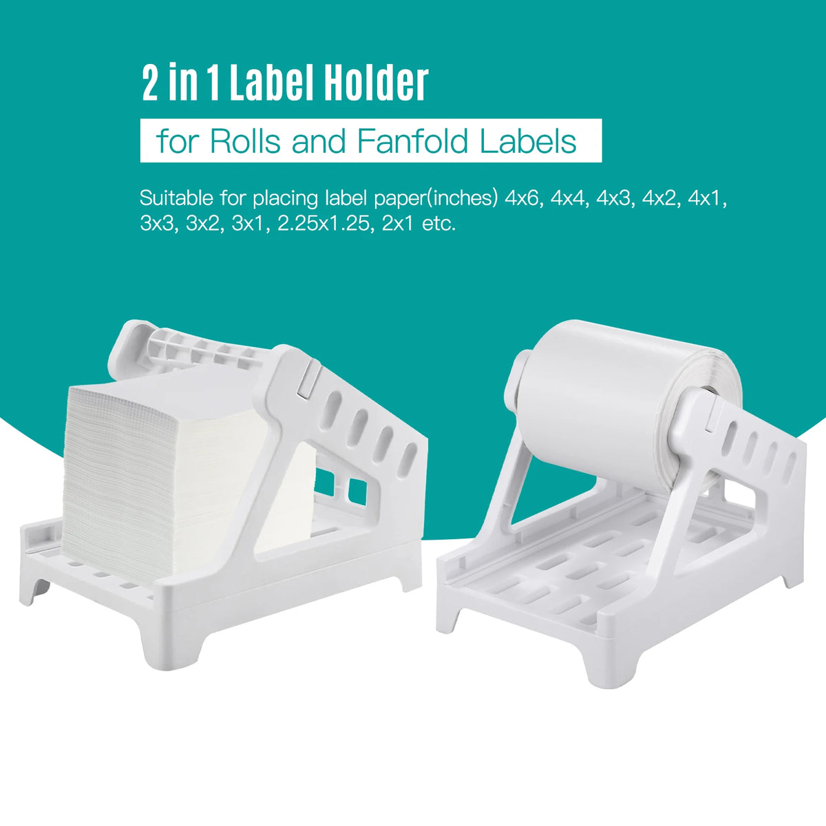 Label Holder for 4x6 Shipping Labels Printer Rolls and Fanfold Labels 2 in 1 Work for Desktop Themal Label Sticker Dispenser