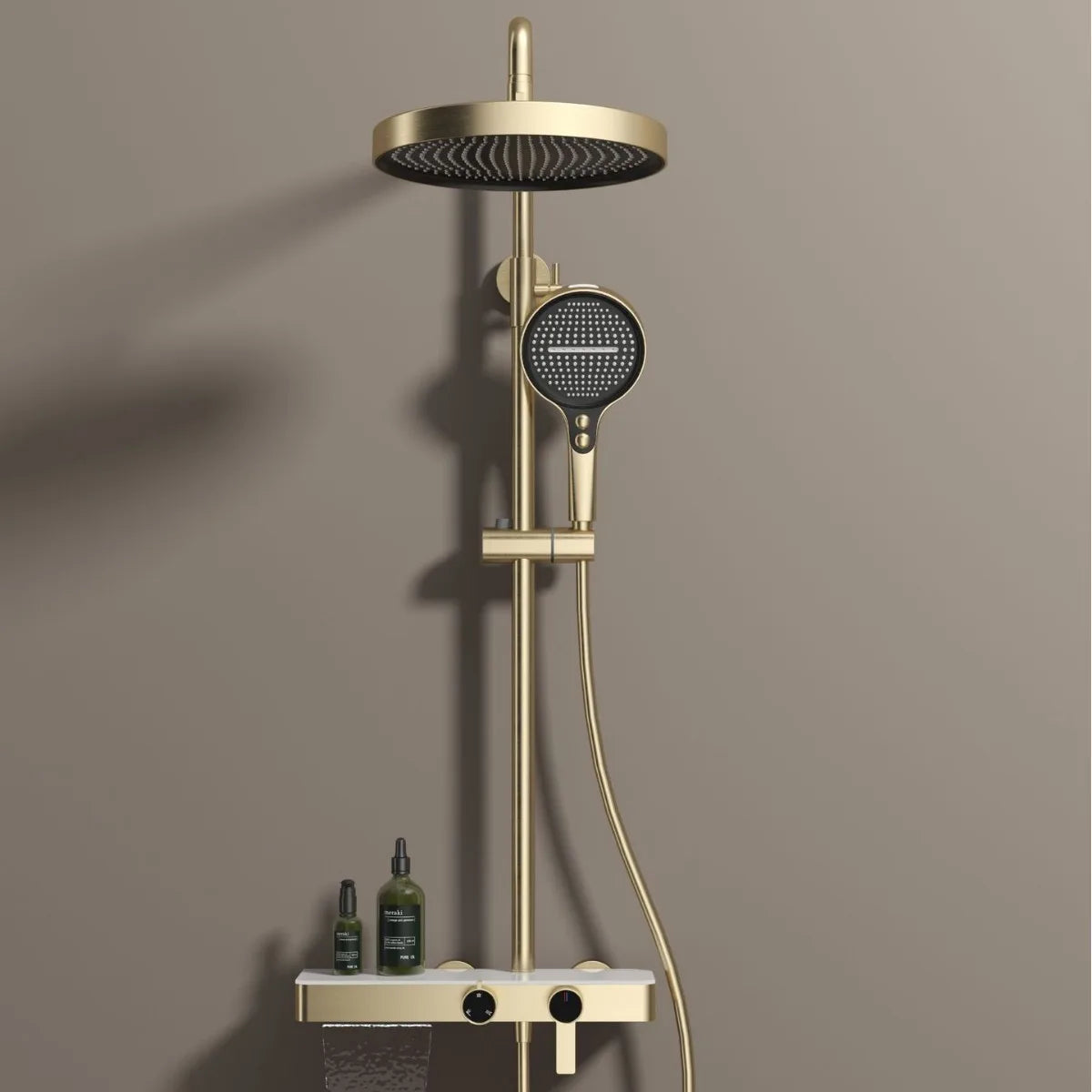 Gray Bathroom Shower System Set Multifunctional Knobbed Triple Function Water Outlet Hot and Cold Control Pressurized Shower Set