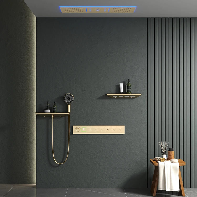 2026 TikTok Hot Style 6-Function LED Rainfall Thermostatic Concealed Bathroom Shower Set Single Handle Brass Ceramic Valve Core