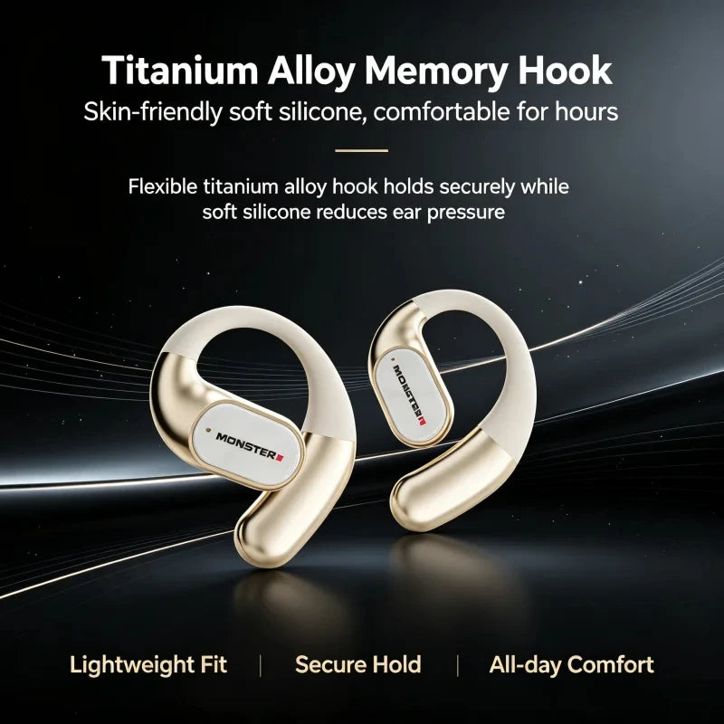 MONSTER AC530 Open-Ear Sports Earbuds Bluetooth 6.0 Wireless Ear Hook Headphones Dual Folding Design IPX5 Waterproof for Running
