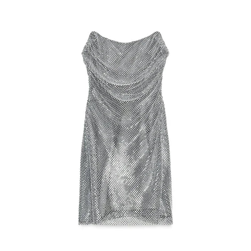 Stylish Rhinestones Dresses Elegant Women Sleeveless Backless Glitter Hip Package Dress 2025 New Crystal Lady Evening Party Robe