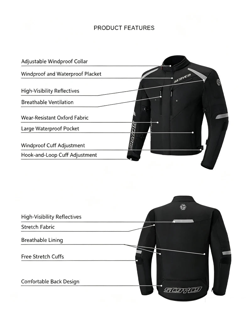 Scoyco Motorcycle Jacket Winter Waterproof Windproof CE1 Anti Fall Detachable Thermal Liner Reflective Motorbike Riding Jacket