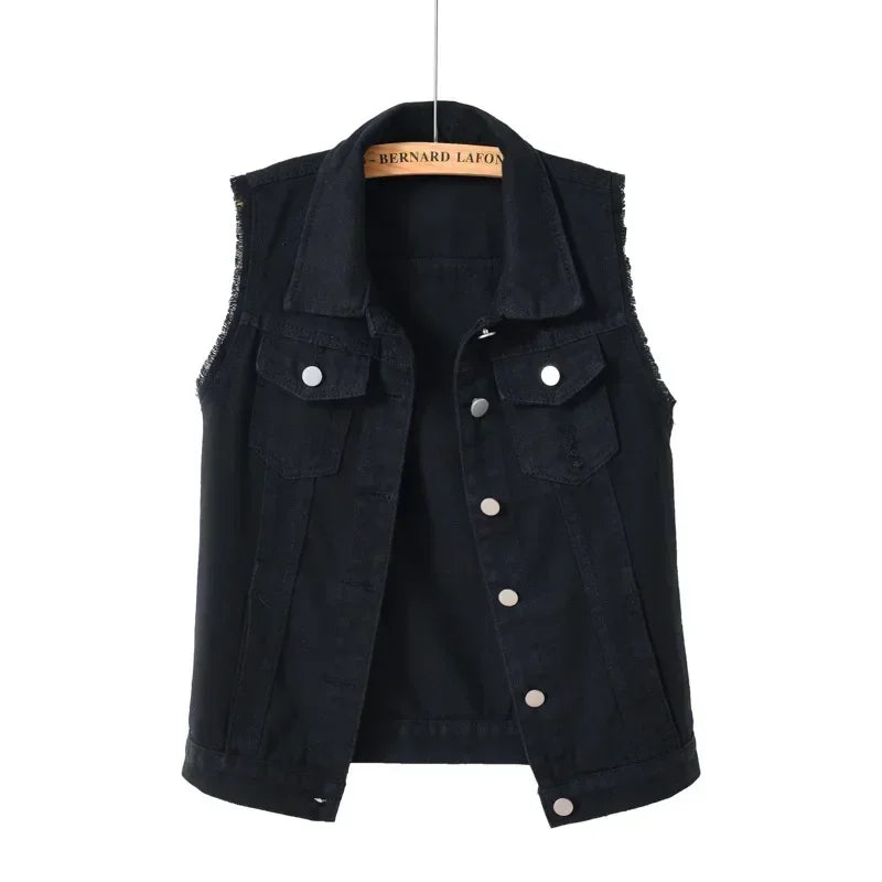 Denim Vest for Women Jacket Spring Streetwear Women Clothing Autumn Coats Fashion Clothes Casual Vintage Elegant Sleeveless