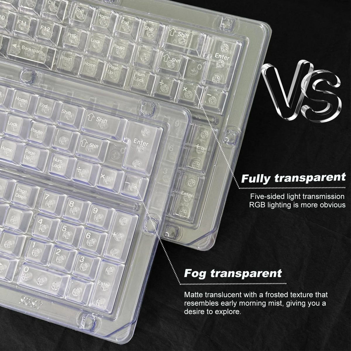 PC Keycaps Clear Transparent & Frosted Translucent White Black Full Set for Mechanical Keyboard 61 68 75 84 87 89 96 98 100 104