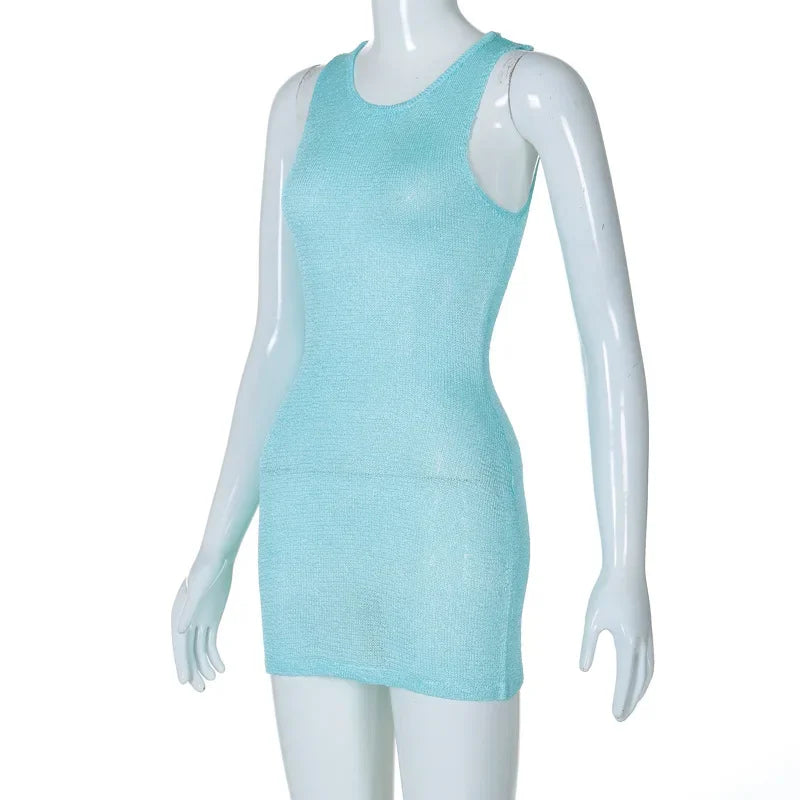 Casual Knit Y2K Streetwear Short Mini Beach Dress Sundress Women Summer 2026 Bodycon Sleeveless Party Club Dresses Outfits Gift