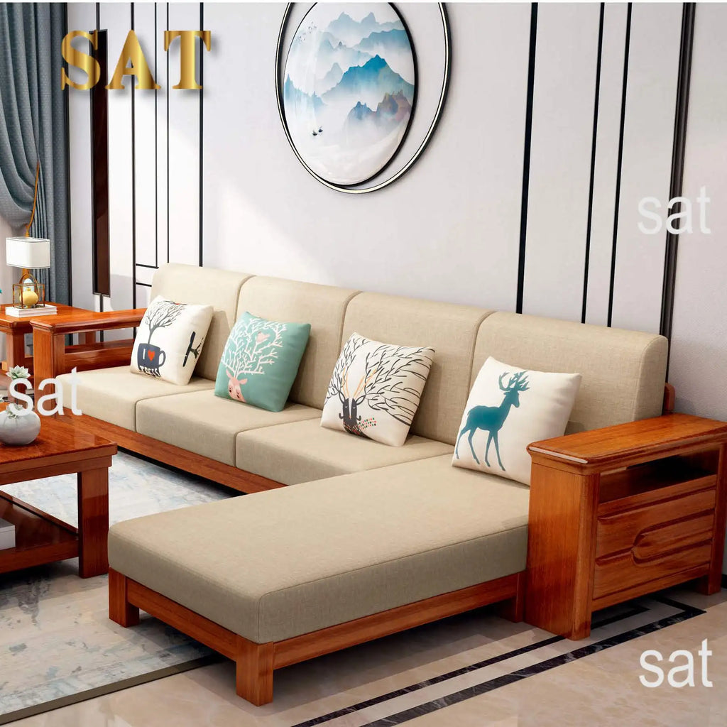 For Fashionnal Design Customized Corner Living Room Furniture Frame Wooden Sofa Set
